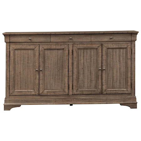 Transitional 4 Door Accent Cabinet with Distressed Finish